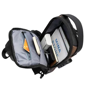 Mens anti-theft crossbody chest bag with password lock showing spacious inner storage