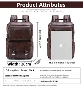 Macro shot of brown leather backpack interior showing the 15.6 inch laptop compartment