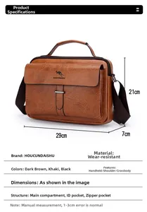 Detailansicht der braunen Lederschultertasche 29x21x7cm mit Innenfächern und Maßen