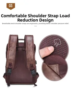 Ergonomic leather backpack with breathable honeycomb mesh padding and padded shoulder straps