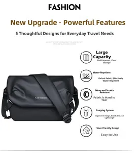 Detalle de la tela Oxford impermeable y el sistema de correa ergonómica del bolso