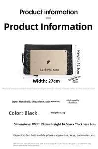 Detailed size comparison of business clutch with dimensions and iPad mini reference