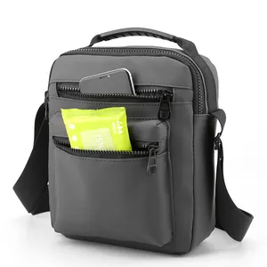 Deep grey waterproof oxford cloth crossbody bag with multi-zipper compartments and top handle