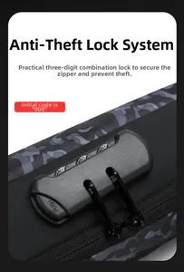 Detailed close-up of the anti-theft three-digit combination lock on a black crossbody chest bag
