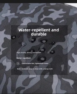 Detailed view of high-density camouflage fabric with water-resistant droplets on surface
