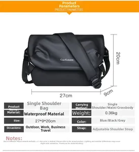 Dimensiones del bolso bandolera negro impermeable con correa ajustable y logotipo