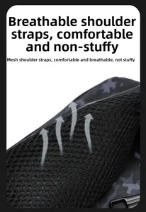 Detail of breathable mesh shoulder strap with camouflage fabric for men's crossbody bag