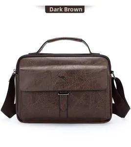 Detailansicht der dunkelbraunen Lederstruktur und Metallschnalle dieser Herrentasche
