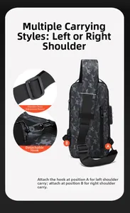 Detail of crossbody bag with camouflage pattern and adjustable dual-side hooks