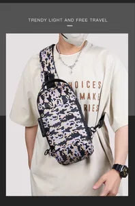Detail view of the anti-theft combination lock on this camouflage chest bag for men