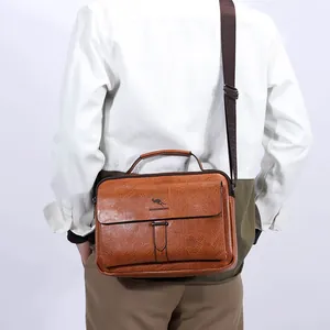 Braune Vintage-Umhängetasche für Herren aus PU-Leder mit Griff und Schultergurt