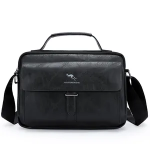 Klassische schwarze Leder-Business-Schultertasche mit Tragegriff und verstellbarem Gurt