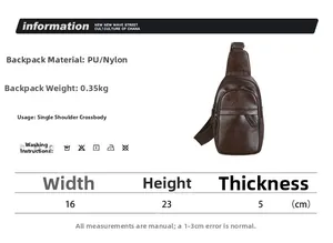 Specifiche del borsello retrò marrone in pelle PU con dimensioni e dettagli materiali