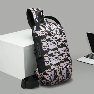 Men's camouflage anti-theft chest bag with combination lock and wide mesh shoulder strap