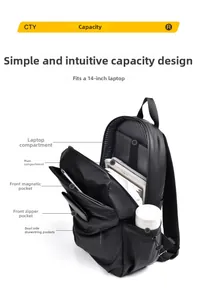 Internal view of a black travel backpack showing laptop compartment and large capacity