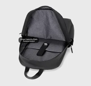 Macro view showing the large capacity main compartment with striped lining and laptop sleeve