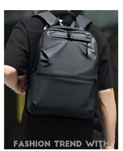 Detail of waterproof matte dark grey business laptop backpack with ergonomic straps