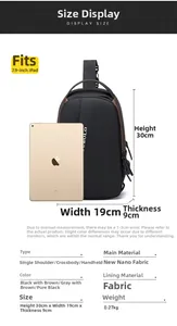 Detailed size specifications for the 30x19x9cm nano fabric crossbody sling chest bag
