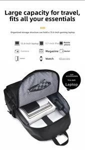 Detailed interior of a large capacity backpack showing laptop compartment and pockets