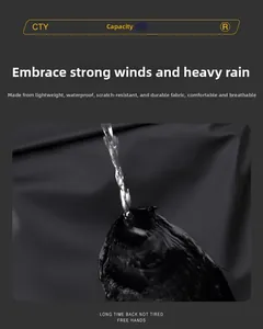 Close-up of waterproof black fabric with water droplets showing splash resistance
