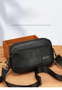 Detailed macro shot of vintage black leather bag texture with adjustable fabric strap