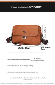 Detailed size specifications for the brown leather cross-body bag showing 23cm width