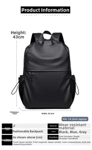 Detailed dimensions of black laptop backpack 43x30.5x13cm fits 14 inch laptop