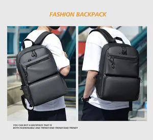 Detail view of water-resistant black nylon backpack with multi-pocket design for commuters