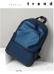 Deep blue minimalist laptop backpack with waterproof fabric and stylish matte texture