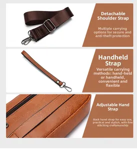 Brown leather bag details featuring detachable shoulder strap and retractable hand grip