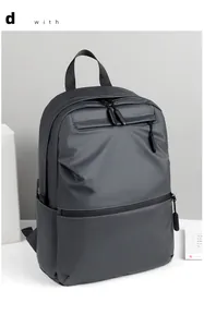 Detailed view of the dark grey waterproof business laptop backpack with smooth fabric finish