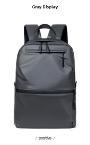 Front view of grey water-resistant business laptop backpack with waterproof zippers