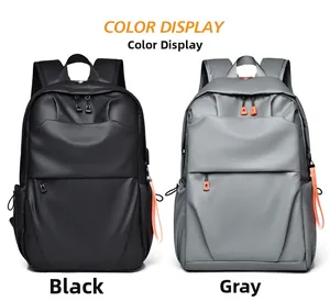 Minimalist business backpack in black and grey waterproof fabric with side water bottle pockets