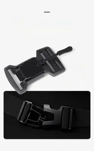Detail view of durable magnetic snap and side release buckle for motorcycle bag