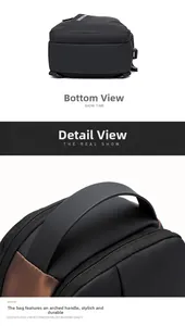 Detail of waterproof nylon sling bag showing durable curved handle and metal zipper