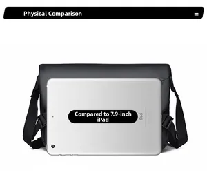 Borsa a tracolla nera impermeabile con confronto dimensioni per iPad da 7,9 pollici