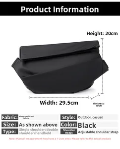Detailed dimensions of the black tactical crossbody bag showing its 29.5cm width and 20cm height