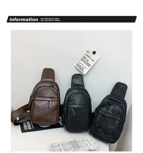 Detailansicht der Herren-Brusttasche aus Leder in dunkelbraunem und schwarzem Finish
