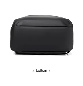 Flat bottom view of black large capacity laptop backpack with waterproof texture