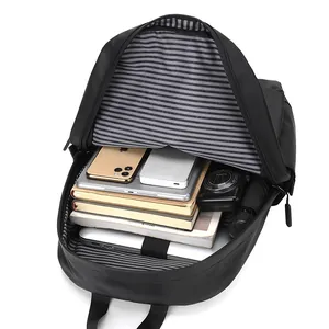 Minimalist black large capacity laptop backpack with organized interior storage compartments