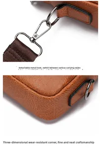 Detailansicht des abnehmbaren Metallhakens und der verstärkten Ecke der Ledertasche