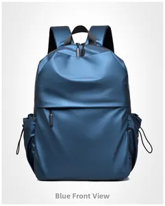 Blue waterproof laptop backpack front view featuring high-density nylon and side pockets