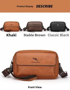 Detail view of khaki, brown, and black crossbody bags showing vintage leather texture