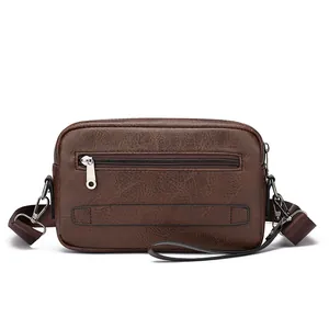 Business casual men's brown crossbody bag with retro leather texture and zipper pocket