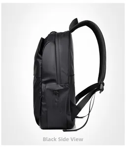 Side view of black waterproof business laptop backpack with padded shoulder straps
