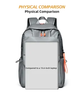 Detailed comparison showing the grey business backpack next to a 15.6-inch laptop