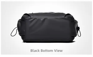 Detailed view of the black waterproof laptop backpack bottom with neat stitching