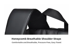 Detail of the breathable honeycomb mesh padding on the black nylon backpack shoulder straps