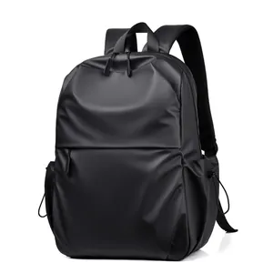 Minimalist black waterproof laptop backpack with large capacity and matte finish design