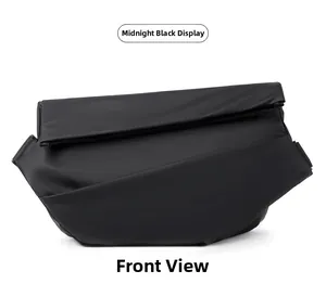 Front view of a midnight black waterproof crossbody bag with a matte geometric design